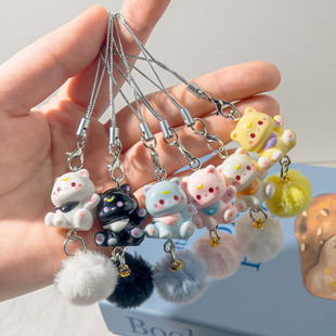 Fur Ball J85 Greeting Xiao Mao Fur Ball Pendant Beaded Sweet Girl Heart Mobile Phone Chain Cat Cartoon Pendant