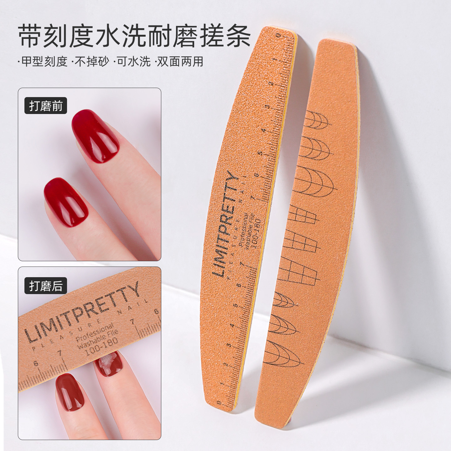 Lima de uñas profesional en forma de media luna, arena gris, tiras de pulido de doble cara con escala, frotamiento de uñas, uñas simples, ventas directas de fábrica