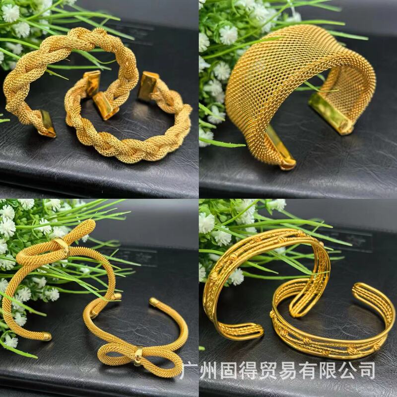 Hot Sale 24k gold ethnic style bracelet Dubai bride India Nigeria women's wedding gold bracelet jewelry