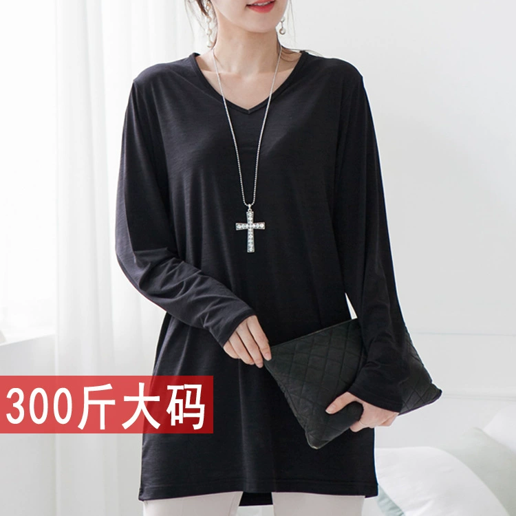 Chubby Girl Новая женская футболка больших размеров из модала с V-образным вырезом и длинными рукавами, нижняя рубашка 2214