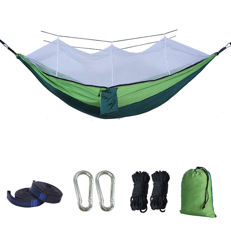 Quick-abierto mosquito red hamaca acampar al aire libre paraguas de tela portátil anti-Flip anti-mosquito hamaca doble individual