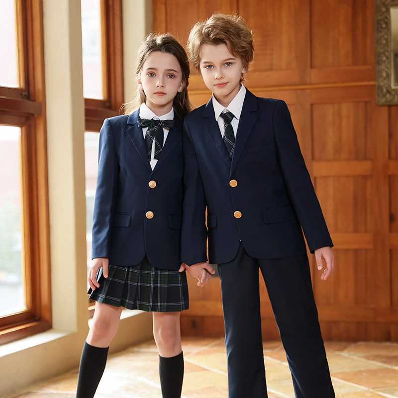 Uniformes de escuela primaria, uniformes de jardín de infantes de primavera y otoño, uniformes de clase de estudiantes de secundaria, trajes de estilo universitario británico, trajes de rendimiento