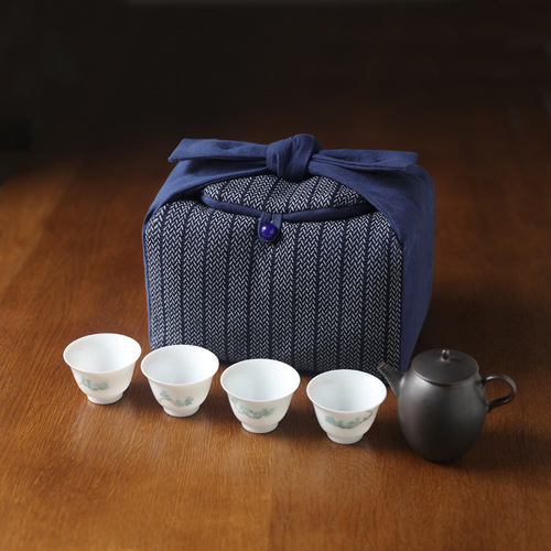 Erya blue thickened teapot tea set tea cup storage bag travel bag cloth bag portable Chinese large cloth bag
