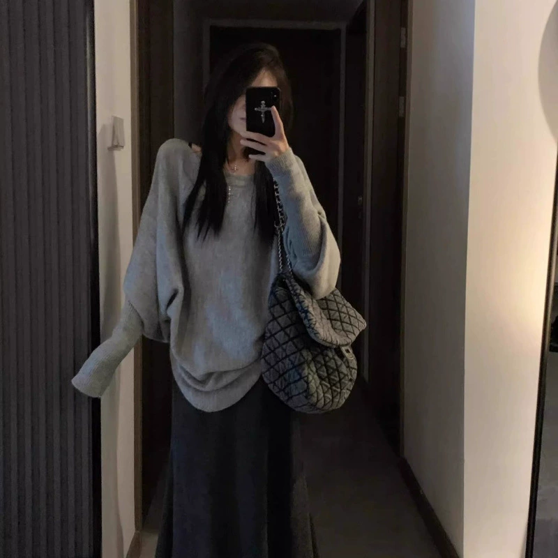 Knitted autumn truffle sweater, oversize