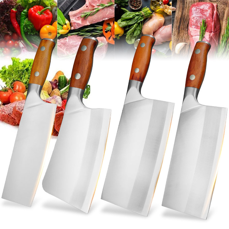 Cross-border Household Chopping Kitchen Knife Hand Forged Small Kitchen Knife Wooden Handle Household Kitchen Chopping Bone Cutting Meat Slice Chef Knife