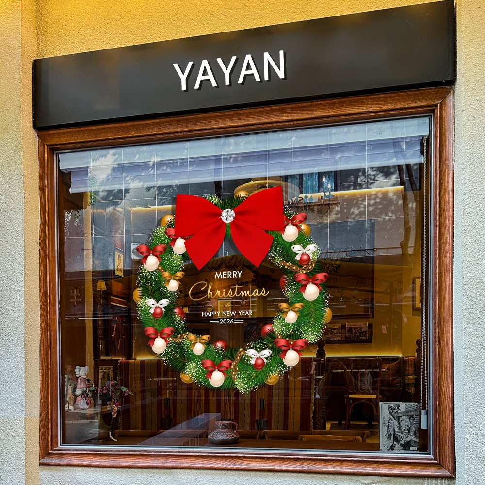 高级感圣诞节装饰品圣诞花环氛围布置玻璃橱窗贴纸商场酒店装扮