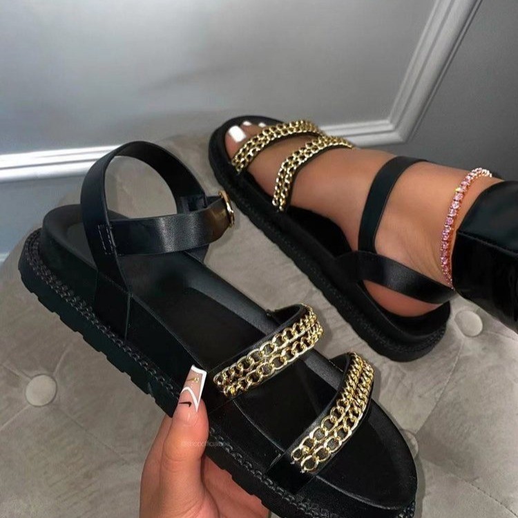 metal chain one-word belt flat sandals NSFH128982