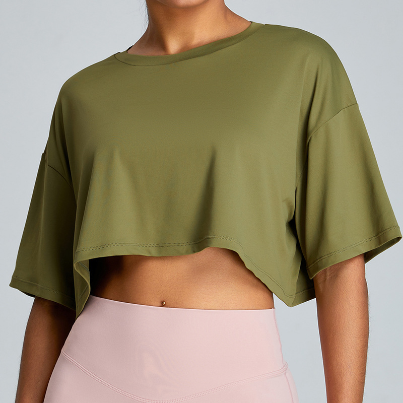 Deportes al aire libre correr ropa de yoga de manga corta para mujeres seco rápido ocio versátil chaqueta de fitness suelta camiseta deportiva transpirable