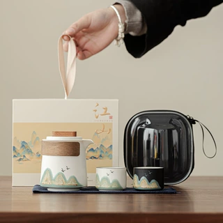 故宫文创远山快客杯一壶二杯旅行茶具套装轻奢便携式泡茶杯伴手礼