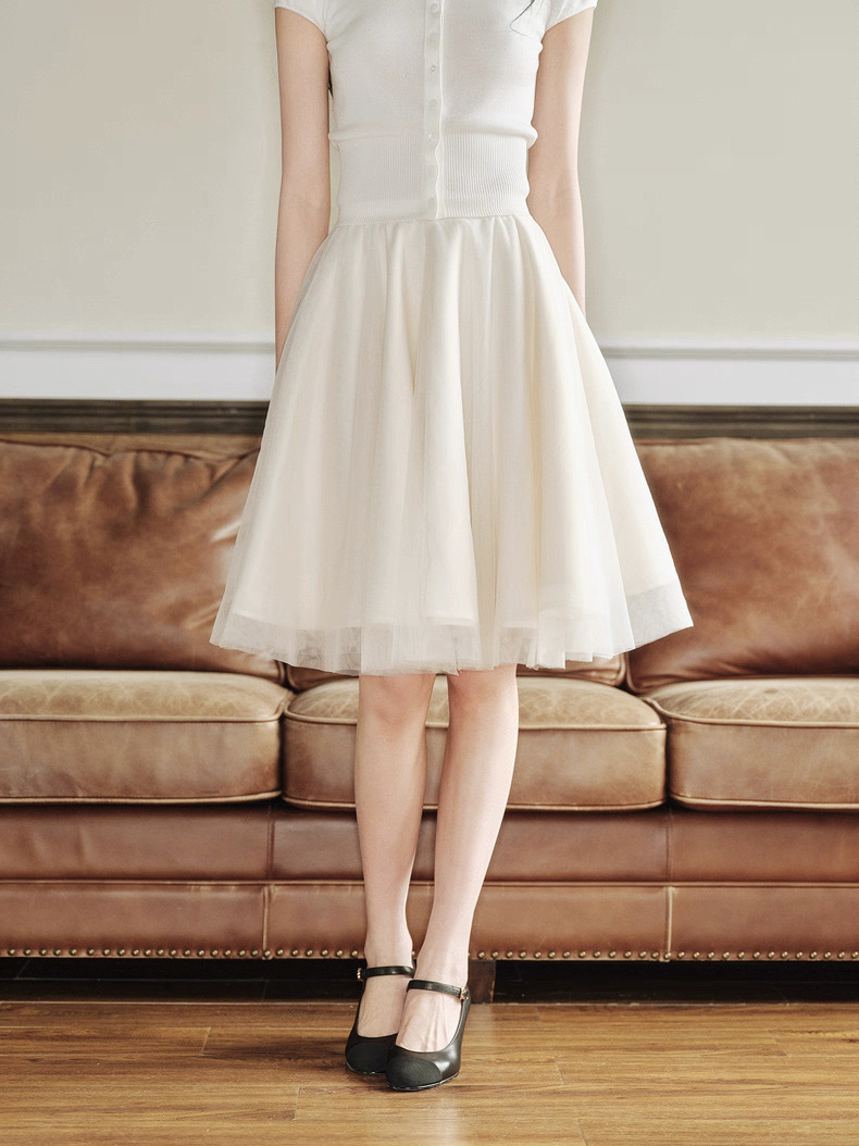 Avenement/ballet style A-line mesh skirt Tencel lined mid-length…