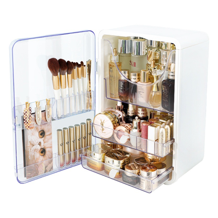 Caja de almacenamiento de cosméticos para el hogar, a prueba de polvo, para mesa de tocador, caja de almacenamiento de productos para el cuidado de la piel, estante de almacenamiento de escritorio, caja de maquillaje de gran capacidad