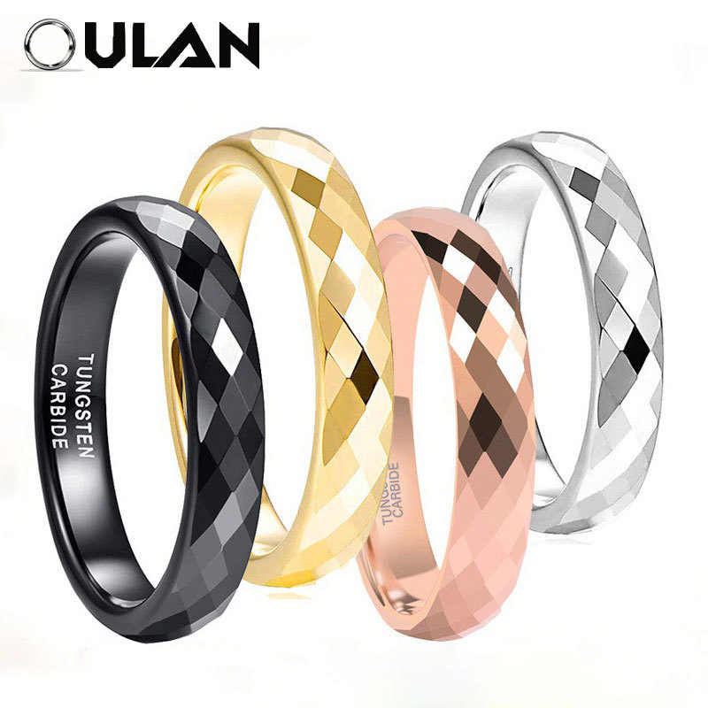 Oulan Tungsten Steel Ring 4mm Internet Celebrity New Batch Flower Non-Fading Ring Women's Tungsten Steel Ring Faceted Engagement