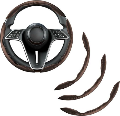 Steering wheel cover – and Wear-Resistant Design - carbon-fiber-pattern-brown-3-pack-38cm