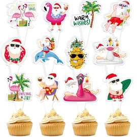 圣诞老人火烈鸟夏季圣诞纸杯蛋糕装饰 20 件圣诞节七月生日装饰