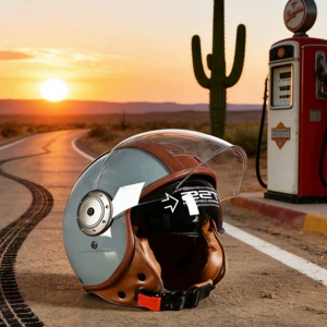 3C sertifikatlı retro motosiklet dəbilqəsi, vintage dəbilqə, dəri yarım dəbilqə