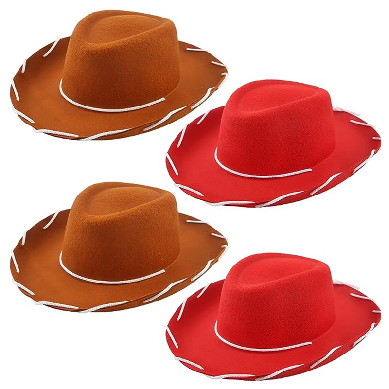 Cappello da cowboy unisex per adulti Cappello da cowboy in corda marrone Cappello da cowboy in corda occidentale Cappello rosso natalizio con tesa larga_voghion.com