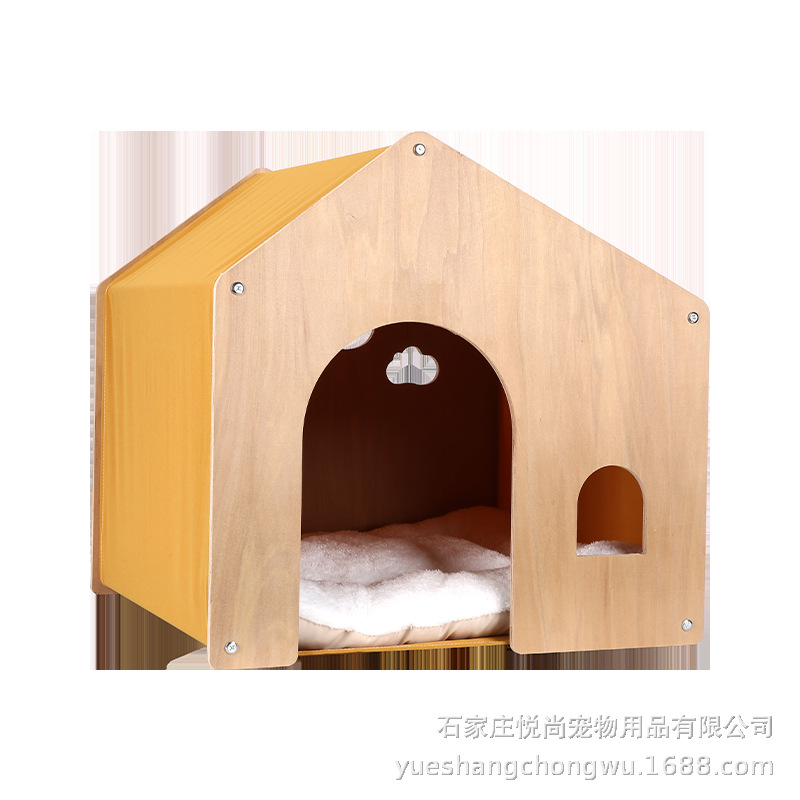 Casa de madera para gatos de alta calidad de pelo directo de fábrica, casa de parto para perros, cuatro estaciones, muebles de madera maciza ecológicos universales, extraíbles y lavables, no bochornoso