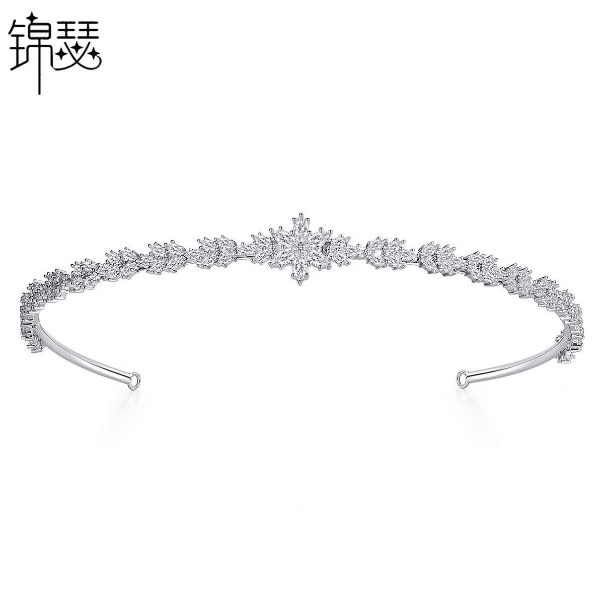 锦瑟欧美时尚跨境冷淡风皇冠头饰新娘头纱发箍高级感女士锆石发饰