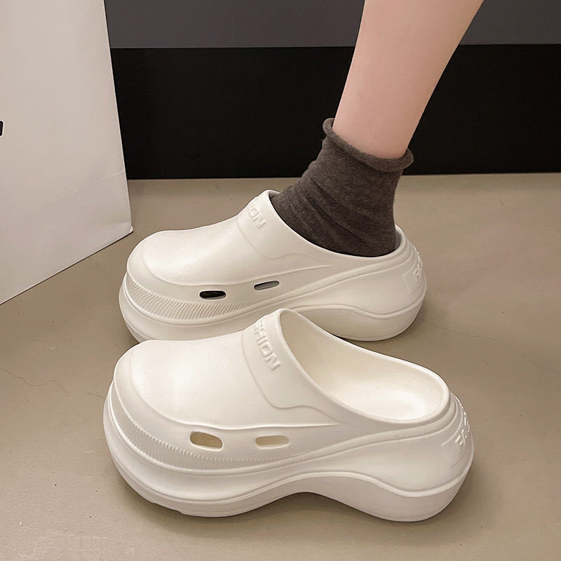 8.0 Ultra-high Heel Thick Bottom Slippers Women's Summer Wearing Non-slip Height-up New High-end Beach Hole Shoes