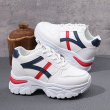 跨境内增高运动鞋2025秋季新款皮面松糕百搭休闲鞋大码厚底老爹鞋