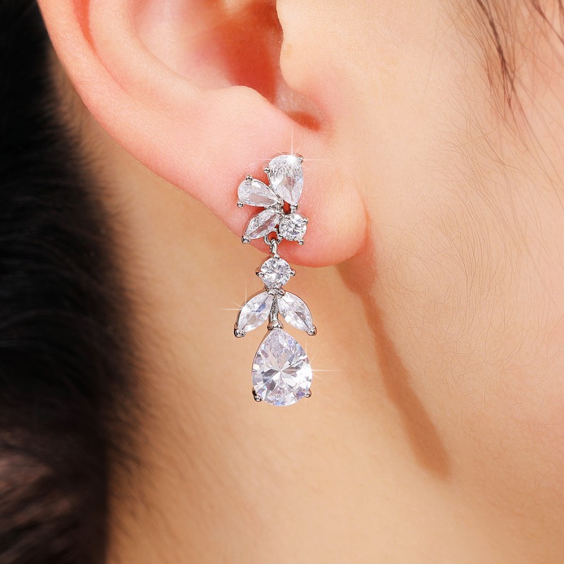 Drop Earrings Classification 1 Pair Simple Style Shiny Leaf Water Droplets Inlay Copper Zircon Drop Earrings