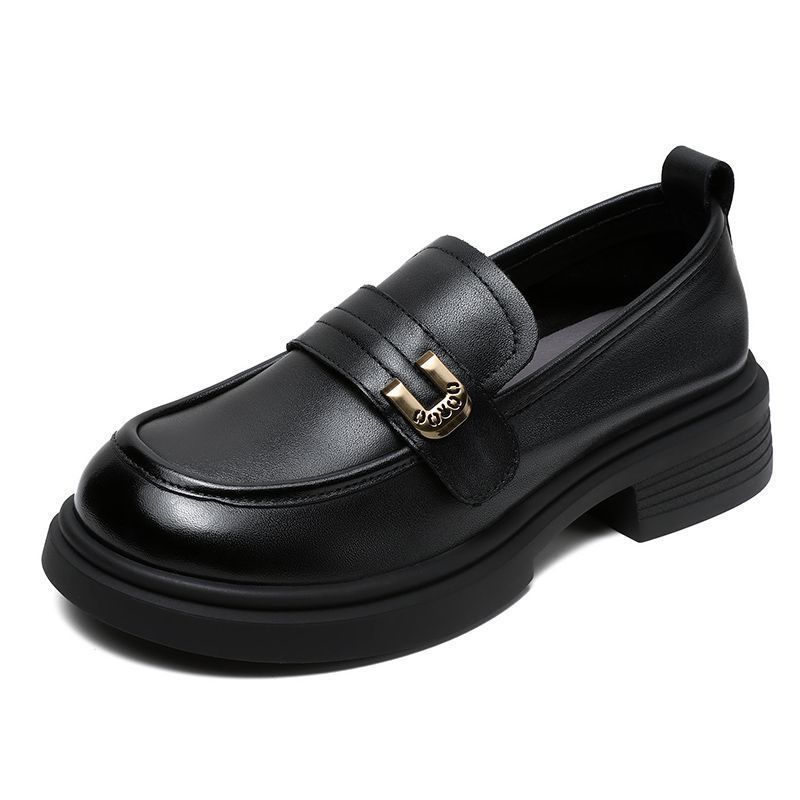 2026 nuevos zapatos de primavera plana Lefour estilo británico Baidu viaje negro zapatos de cuero de suela gruesa mujer
