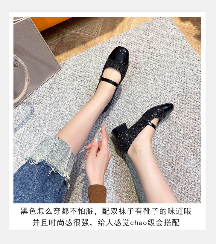 Giày Mary Jane nữ mũi vuông quai ngang gót thô 3-5 cm — Màu mơ, Màu đen chi tiết 14