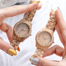 速卖通竹纹时尚数字创意防钢带男女手表时尚木质檀木爆款石英腕表