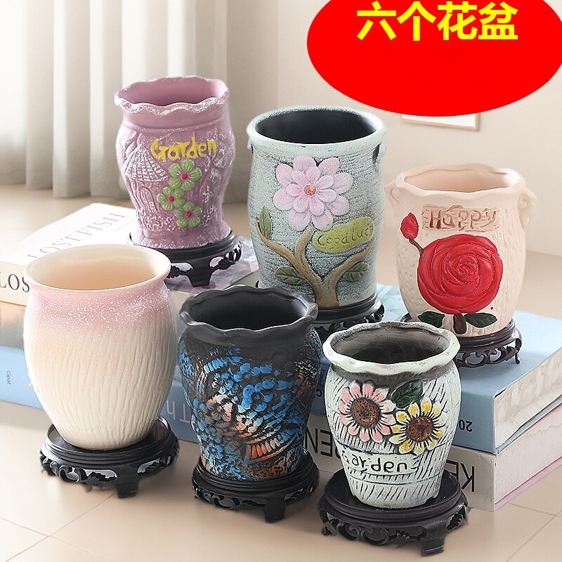 Clearance fleshy flowerpot ceramic simple creative old pile large and small caliber household breathable stoneware meat factory direct sales Clearance fleshy flowerpot ceramic simple creative old pile large and small caliber household breathable stoneware meat factory direct sales