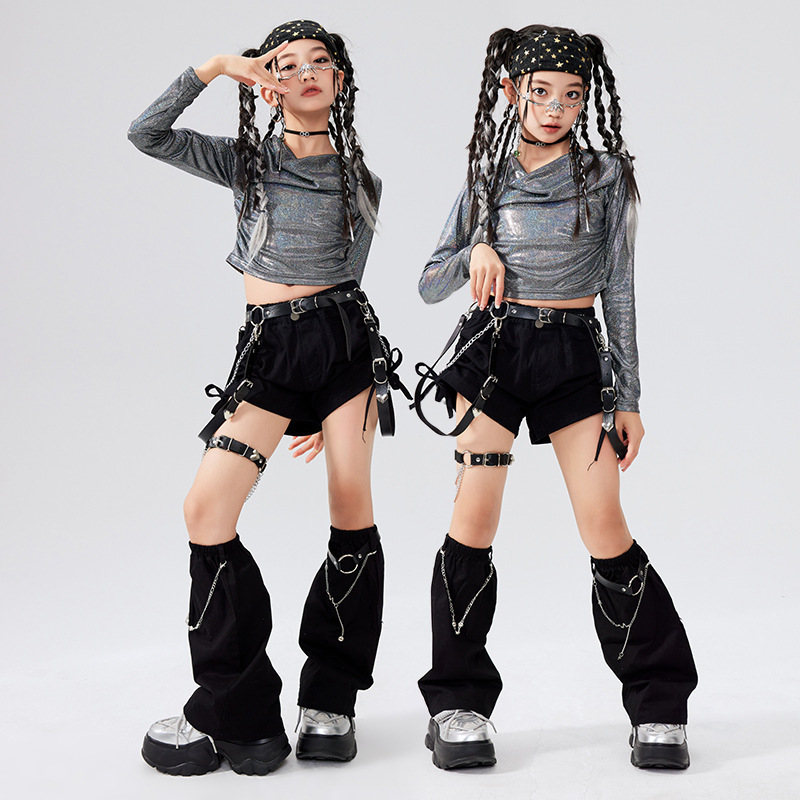 Girls' Jazz Dance Costumes, Fashionable Sweet and Cool Girl Group Performance Outfits, Children's Street Dance Sets, Show Outfits with Exposed Midriff, Trendy Clothing Girls' Jazz Dance Costumes, Fashionable Sweet and Cool Girl Group Performance Outfits, Children's Street Dance Sets, Show Outfits with Exposed Midriff, Trendy Clothing