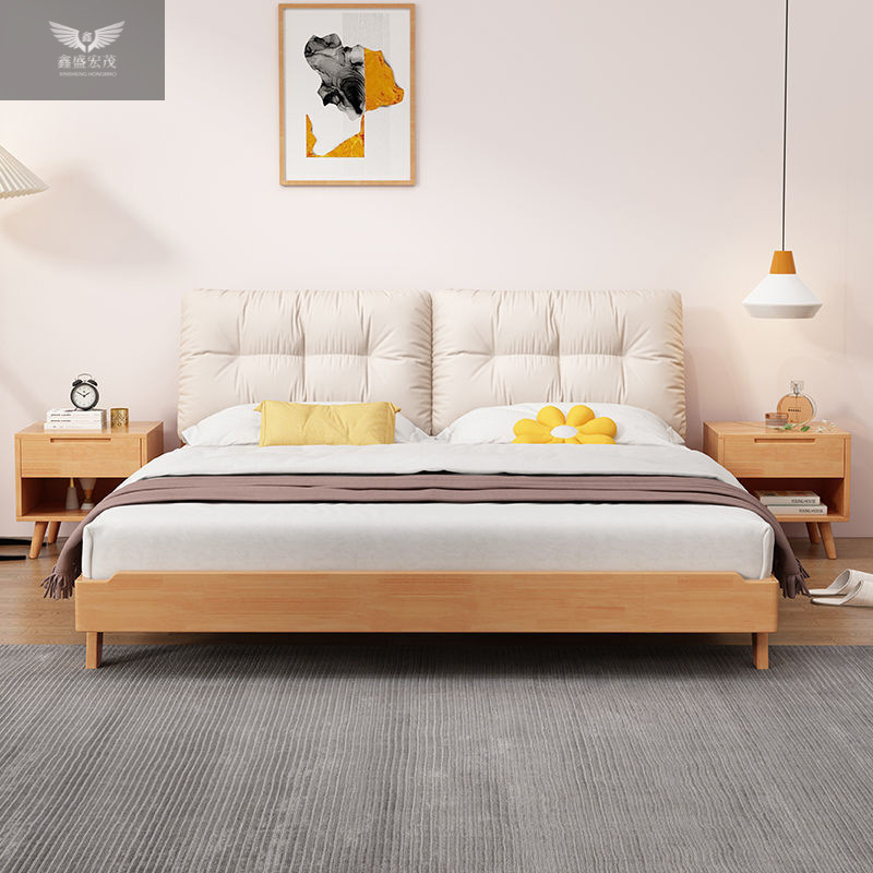 Cama de madera sólida nórdica 1.5m cabecera de cama doméstica cama de madera de cera blanca cama de roble original cama doble 1.8m 1.2m