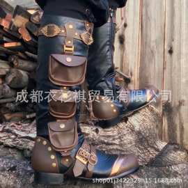 亚马逊TEMU跨境外贸新中世纪蒸汽朋克复古高筒靴男式大码角色扮演