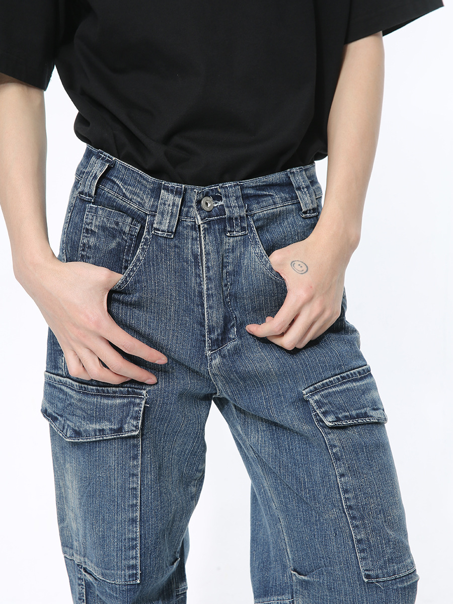 Mtlclothes ropa de Hombre | 2024 primavera nuevo diseño avanzado de moda tridimensional multi-Bolsillo ropa de trabajo jeans