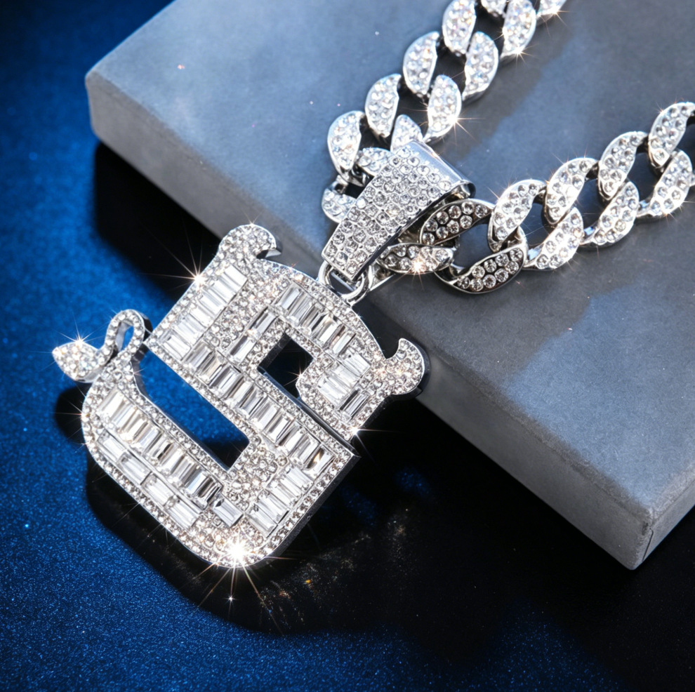 Collar de cadena cubana con colgante de diamante de cristal en forma de T, estilo hip-hop europeo y americano, de lujo para hombre, hecho a medida, al estilo de Jiang Yunsheng. image 5