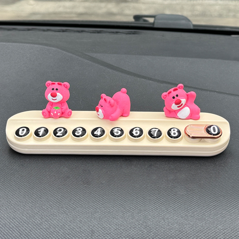 Strawberry Bear Auto Número de estacionamiento temporal Modelo femenino lindo Coche móvil Tarjeta de teléfono Decoración del coche Decoración del coche