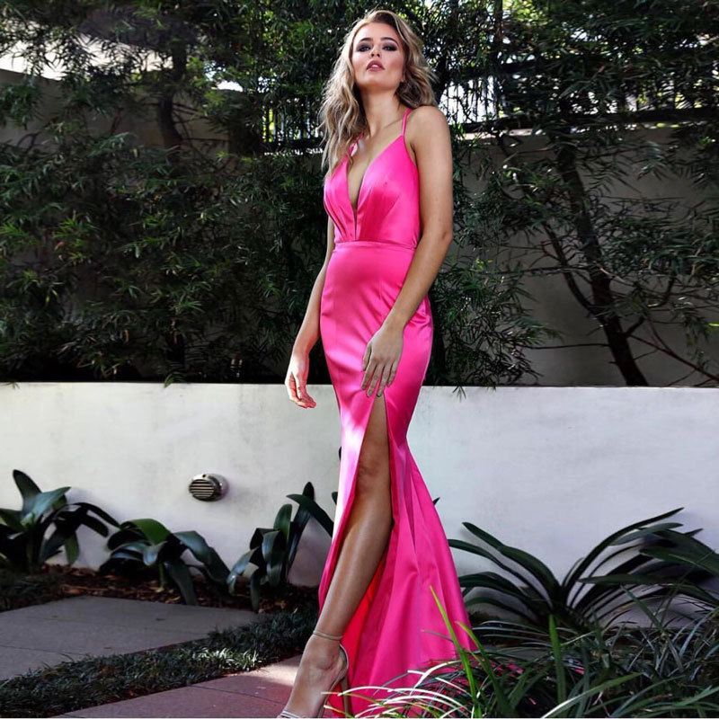 Amazon AliExpress European and American Foreign trade satin elegant sling multi-color plus size evening dress ball split fishtail Amazon AliExpress European and American Foreign trade satin elegant sling multi-color plus size evening dress ball split fishtail