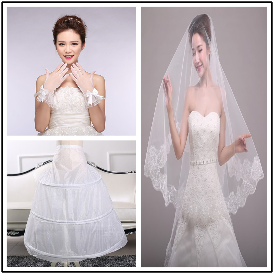 Wedding Single Layer Lace Veil 1.5×1.2 Meter Female Korean Version Bust Gloves Veil Accessories Package