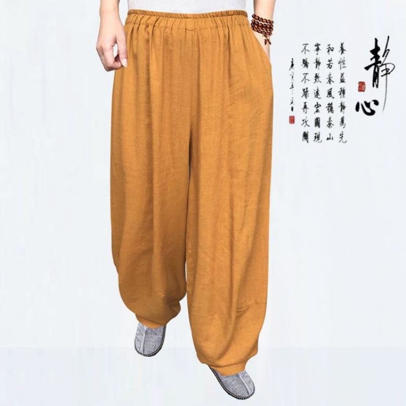 Nuevos pantalones de monje, algodón y lino para hombre, leggings gratis de verano, ropa de meditación para laicas, ropa fina, ropa de práctica suelta de lino, pantalones casuales