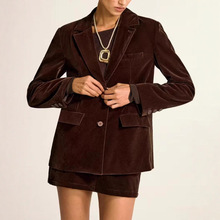 欧美跨境女装2026春季新品金丝绒小西装纯色时尚休闲女士西装外套
