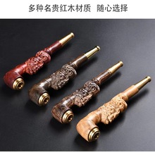 金丝楠阴沉木貔貅烟斗过滤器老式可清洗铜烟嘴两用父亲节礼物