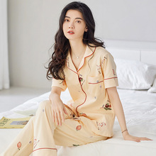 2023新款100%纯棉睡衣女夏季短袖长裤春秋款开衫甜美家居服外穿