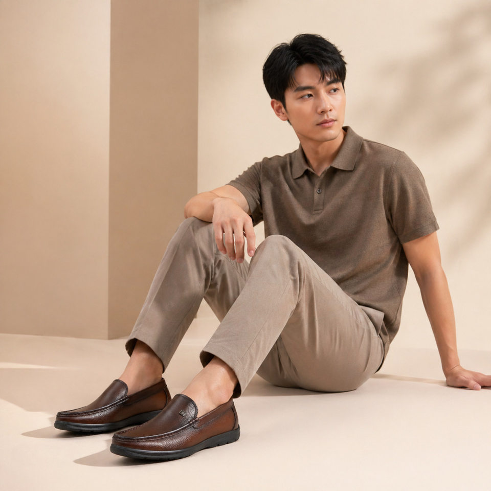 Giày lười nam da thật mũi tròn, giày da nam kiểu lười xỏ chân đế mềm, gót thấp 1–3 cm — Thương mại Brown, Thời trang đen chi tiết 17