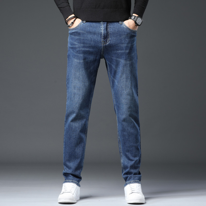 2025 primavera y verano algodón elástico color claro delgado jeans para hombres elásticos delgados pequeños pantalones casuales de todo fósforo de moda recta