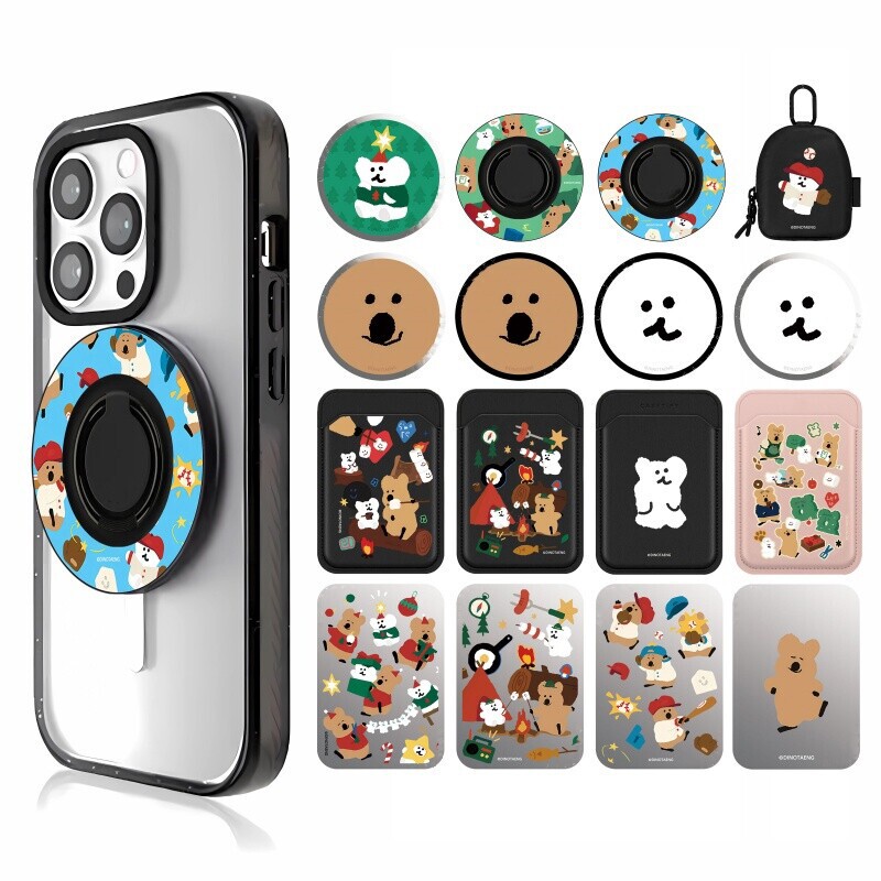 Dinotaeng Chili Pepper Bear Magnetic Stand Cartoon Ring Card Holder Portable Folding Universal for Apple Huawei