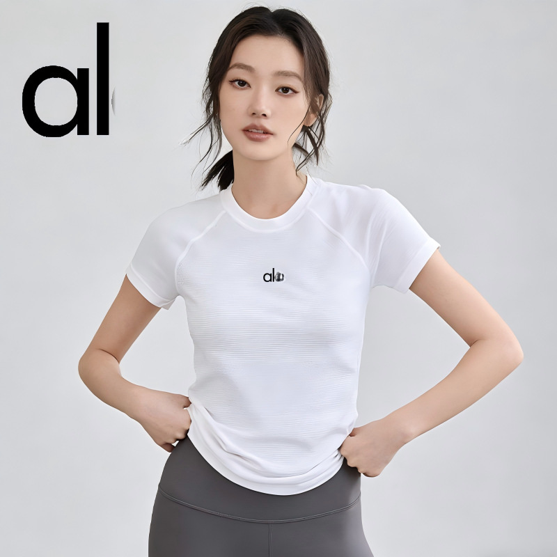 American Al0 Spring and Summer Women's High-Elastic Short-Sleeved Quick-Drying T-Shirt Breathable Pilates Fitness Clothing Running Training Sports Top American Al0 Spring and Summer Women's High-Elastic Short-Sleeved Quick-Drying T-Shirt Breathable Pilates Fitness Clothing Running Training Sports Top