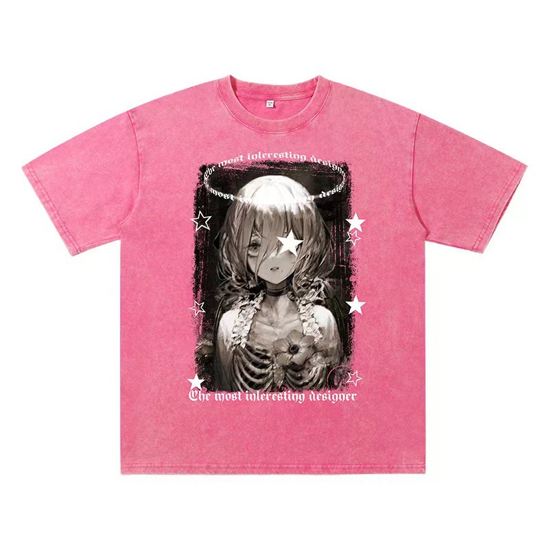 230g impresión camiseta de manga corta para hombres verano nuevo cuello redondo suelto oversize americano vintage in camiseta de moda