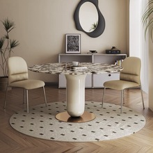 法式轻奢奶油风烤漆大理石餐桌圆形现代简约小户型超晶石饭桌转盘