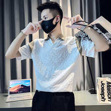 短袖衬衫男宽松百搭五分袖2014新款高级设计感潮流修身半袖衬衣潮