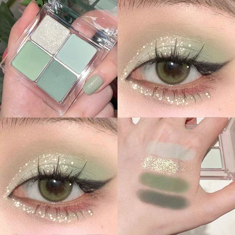 Gaseta de sombras de ojos de cuatro colores de tul verde agua Capel, una paleta de sombras de ojos cosméticos perlado mate multiusos de bajo brillo saturado