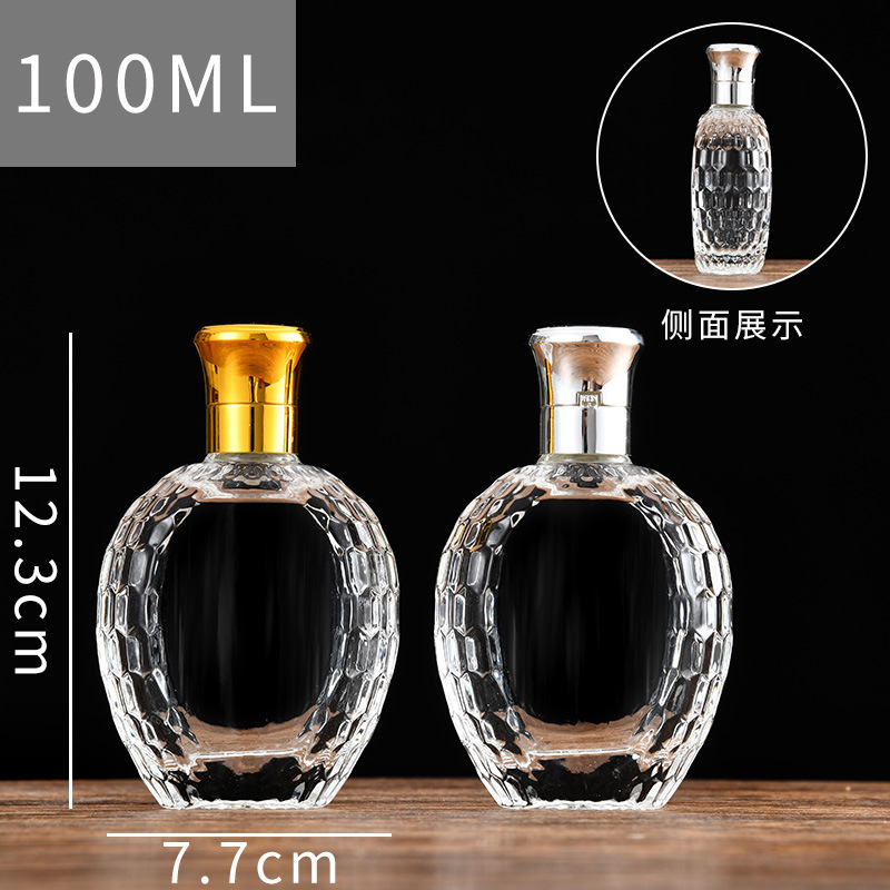 透明なガラスの小さい酒の瓶のアイデアの2両の空の酒の瓶の100mlの125mlの白い酒の瓶のシルクは箔押しのlogoを印刷することができます。|undefined